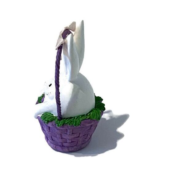 White Bunny Tree Ornament Egg Shaped Painted Purple Easter Basket Rabbit - Picture 4 of 8